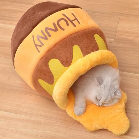 Panier et niche pour chat – Design pot de miel – Couchage doux semi-fermé avec coussin amovible et lavable – Pour chats et petits chiens (1/5)