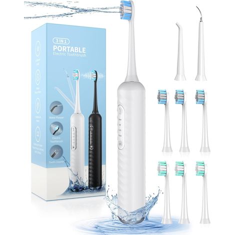 Brosse à dents électrique avec hydropulseur, kit de nettoyage dentaire 3 en 1 avec 7 modes, ensemble brosse à dents électrique et hydropulseur pour adultes, hydropulseur portable pour les voyages et l