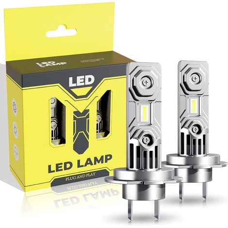 Ampoule LED H7 2023 améliorée pour phare de voiture et de moto, 300 % de luminosité 6000 K, ampoule halogène de rechange et kit xénon – 1:1 Mini LED H7 faisceau haut/bas, DC12 V (2 ampoules) (1/4)