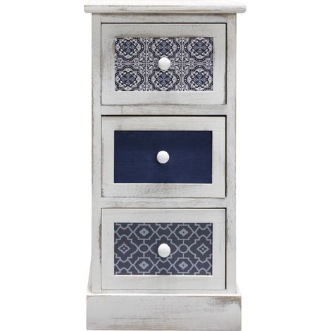 Rebecca Mobili Kommode Schrank 3 Schubladen Holz Weiß Grau Blau 59,5x30x25 (1/5)