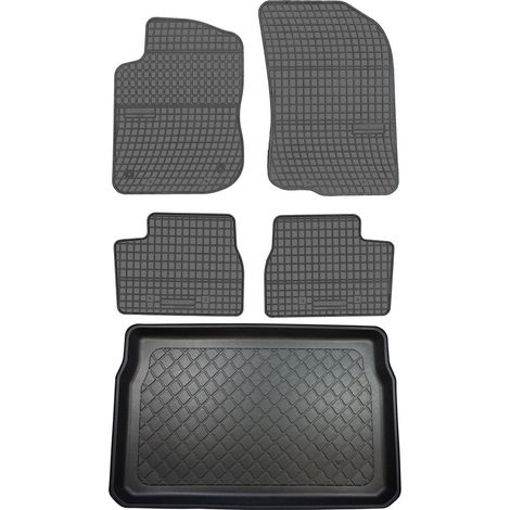 Ensemble de tapis de sol en caoutchouc pour Peugeot 208 I Hatchback (mars 2012 - mai 2019) + tapis de coffre. (1/5)
