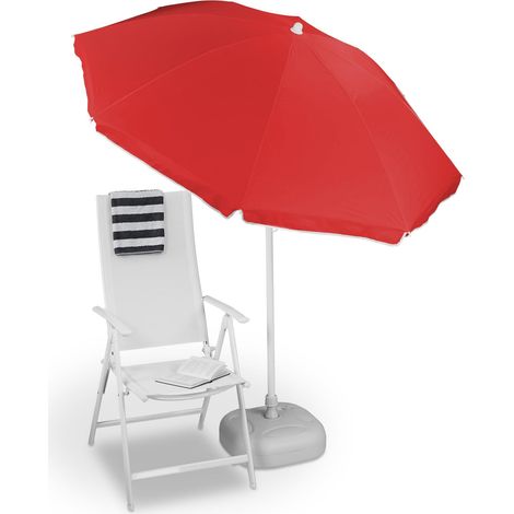 Parasol, Ø 180 cm, hauteur réglable, inclinable, rond, polyester, acier, jardin, balcon, plage, rouge (1/5)