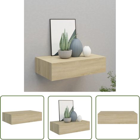 The Living Store Wandregal mit Schublade Eichen-Optik 40x23,5x10 cm MDF - Wand Regal - Regal Mit Schublade - Holz Regal - Eiche Optik - Wohnzimmer Möbel (1/5)