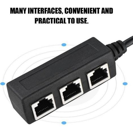 Adaptateur Ethernet RJ45 - 1 Mâle vers 3 Femelles - 20,5 cm - Noir - ABS (1/4)