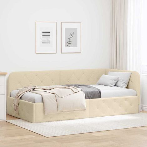 Eckbettgestell Creme 90 x 200 cm Stoff (1/5)