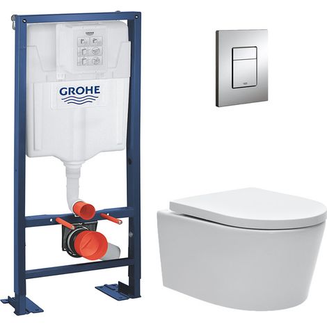 Grohe – Pack WC bâti-autoportant 1.13M – Cuvette suspendue sans bride – Abattant softclose – Plaque chrome – AUTOPORTANTSAT1