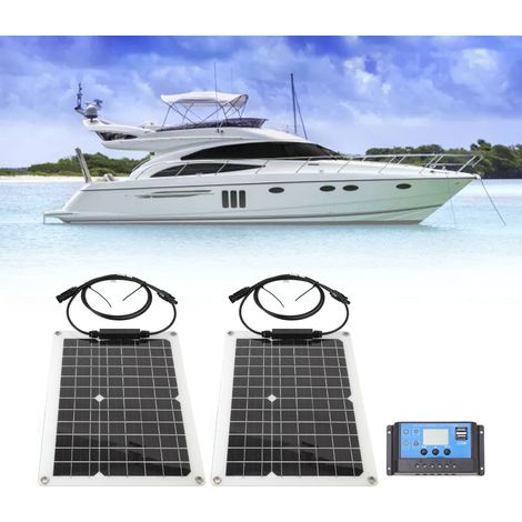 Kit de 2 panneaux solaires monocristallins en silicium de 50 W avec contrôleur 10 A pour voiture, yacht et camping-car. (1/5)