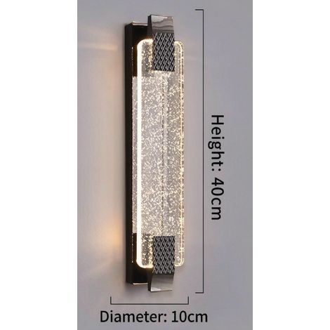 Applique Murale LED Cristal Noir 10x40cm, Luminaire Décoratif Tricolore pour Tête de Lit, Couloir, Entrée et Chambre à Coucher