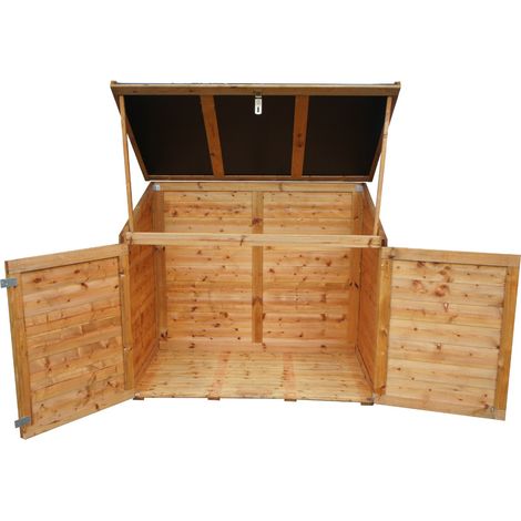 Chalet & Jardin – Coffre de jardin multifonctions 1200L – En pin traité autoclave – Dimensions 154x96x125 cm – Toit en polypropylène étanche (1/8)