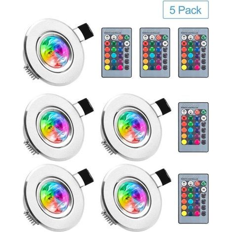 LED Spot Encastrable 5pcs RGB Multicolore Ampoules avec Télécommandes 220V 16 Couleurs Dimmable Lampe de Plafond du Jour Plafonnier Encastré pour Salon Veranda Maison Chambre Salle de Bain Classe éner (1/4)