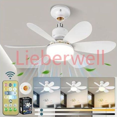 52cm Ceiling LGPS Fan with Light and Remote, 40W Dimmable LED Ceiling Fan with E27 Socket, 6 Blades, 3 Speeds, Timer, White (1/5)