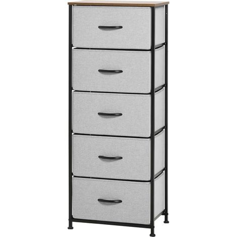 Commode 5 tiroirs meuble de rangement tiroir en tissu pliant - structure acier noir - 45 x 30 x 116 cm gris (1/5)