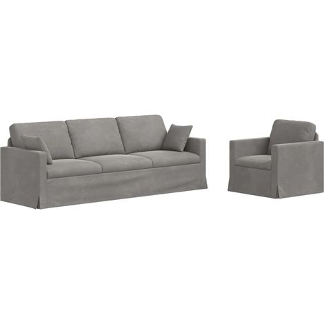 Ensemble de Canapés 2 pcs Salon de jardin Gris clair 228 x 78 x 80 cm Velours (1/5)