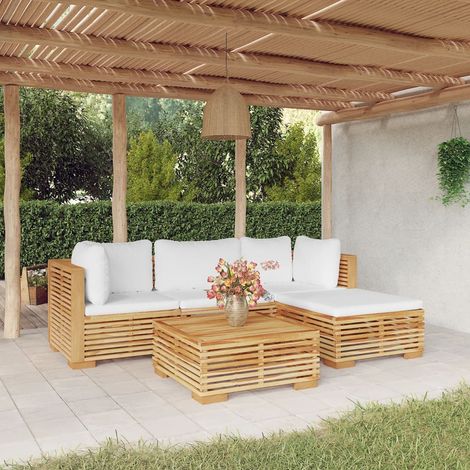 5-tlg. Garten-Lounge-Set mit Kissen Massivholz Teak (1/5)