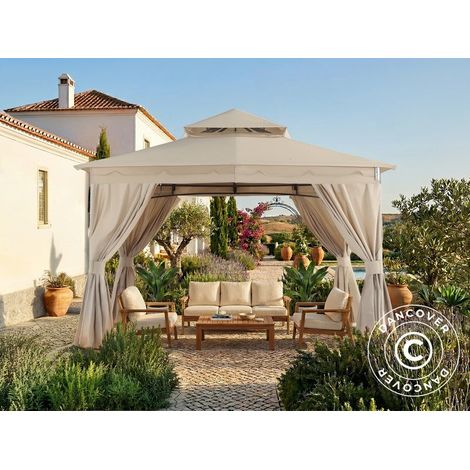 Tonnelle de jardin Horus avec rideaux, 3,4x3,4m, Beige - Dancover