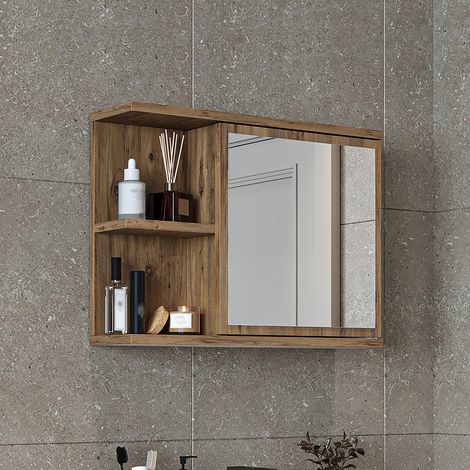 Roomart ADA Spiegelschrank Bad 60 cm breit, Anthrazit-Eiche