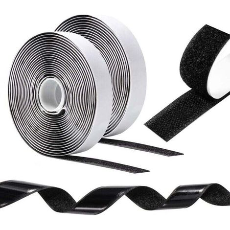 Scratch Autocollant Double Face 10 m x 20 mm, Bande Scratch Adhésive Puissant, Scratch Autocollant Rubans pour Cadres de Photos, Moustiquaires, Tapis, Bricolage - Noir (1/4)