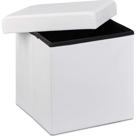 Taburete otomano banco plegable mueble de almacenaje sintético estable 38 cm blanco 130002806