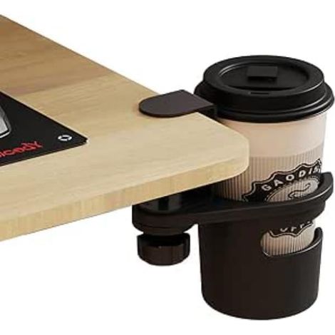 Porte Gobelet Bureau Anti-Renversement, Porte Gourde Rotatif à 360°, Portes Tasse à Café de Table (Ép. 0-63mm), Pince Réglable Universelle pour Table, Bureau, Gaming, Maison (Noir) (1/5)