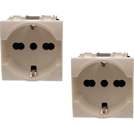 Lot de 2 prises Schuko 2P+T 16A, PVC, Compatible avec Bticino Living Light (Blanc) (1/5)