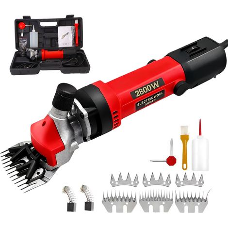 Tondeuse électrique professionnelle pour moutons, chèvres, alpagas, chameaux et lapins angora, 2800 W, 6 vitesses. Rouge - 1 unité.