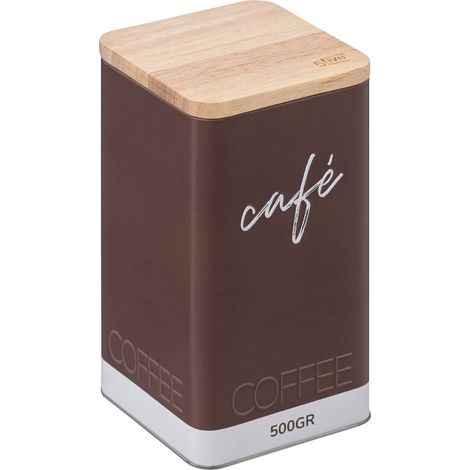 Boîte à café en métal Marron et couvercle en bois déco Relief Color - Five (1/5)