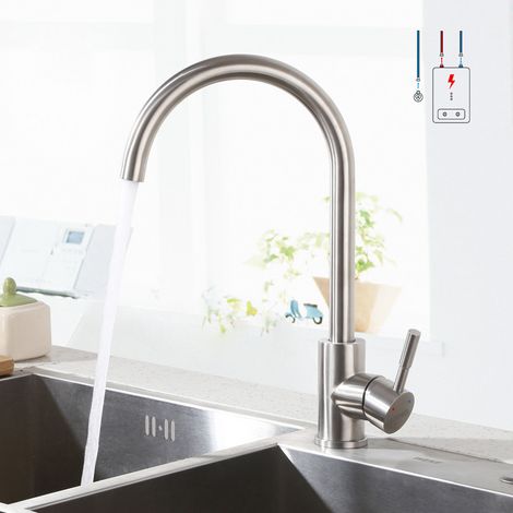 Niederdruck Armatur Küche Wasserhahn aus Edelstahl, Niederdruck Küchenarmatur 360° Schwenkbar Spültischarmatur Einhebelmischer für Heizkessel und Heizgeräte (1/5)