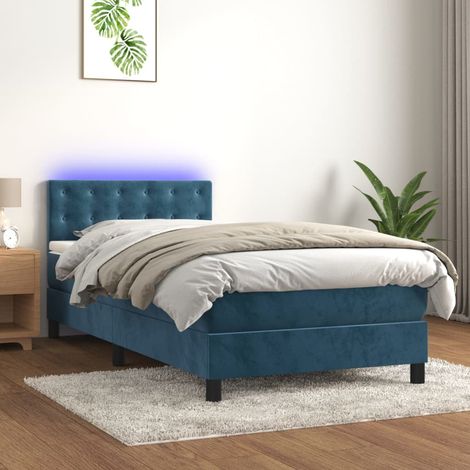 Lit Adulte - Sommier tapissier matelas et LED - Ensemble de lit tapissier - Chambre Intérieur - Bleu foncé 100x200 cm Velours XJDT648176 (1/5)