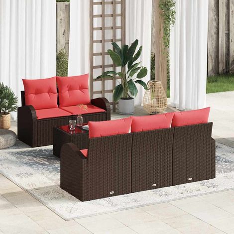 vidaXL Ensemble de canapé de jardin 6 pcs Beige et Rouge polyrotin (1/5)