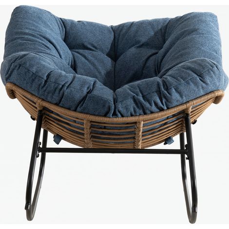 Sillón mecedora de chenilla azul con estructura metálica HOMVRA (1/5)