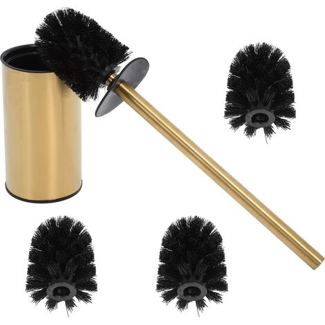 Ensemble Brosse pour Cuvette de Toilettes Support en Acier Inoxydable, 3 Têtes de Remplacement, Nettoyage Salle de Bain et Bureaux 13.58X2.87X2.87In (1/5)