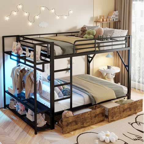 lit adulte rangement 140x200 métal étagères noir OKMYHOME (1/4)