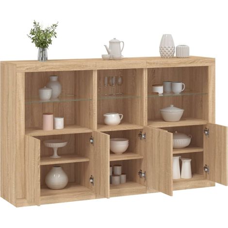 Sideboard mit LED-Leuchten Sonoma-Eiche 162x37x100 cm