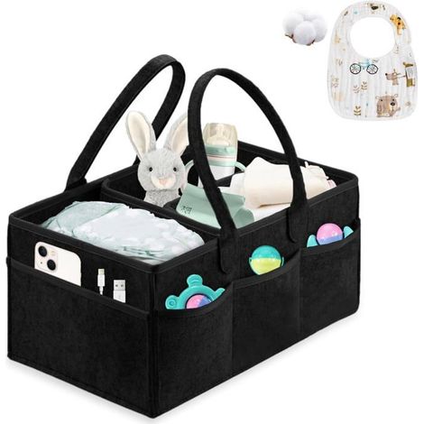 Panier de rangement bébé-KAL-Panier pliable noir,rangement bébé portable,compartiments et poignées,corde coton,table à langer (1/5)