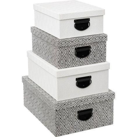 Lot de 4 Boîtes de Rangement "Effet Relief" 39cm Blanc (1/4)