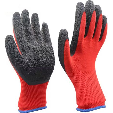 Arbeitshandschuhe, abriebfest, rutschfest und atmungsaktiv, ideal für Baustellen, 12 Paar pro Packung, Länge 24 cm – Größe L