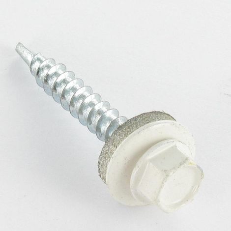 Vis autoperceuse Tête hexagonale TH 4.8X35 Rondelle d'étanchéite EPDM Acier zingué RAL9001 blanc creme-30 pièces