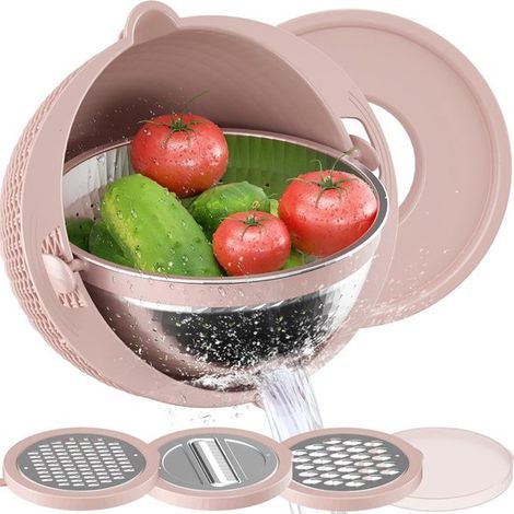 Colador 4 en 1 con tapa, Colador y tamiz para pasta, frutas y verduras, Divertidos utensilios de cocina rosas (1/5)