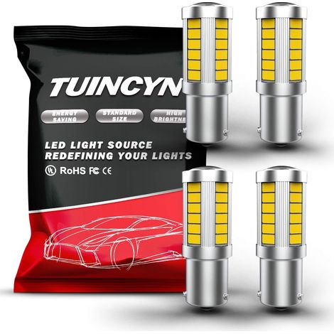BAU15S PY21W Ampoule à DEL blanche Ampoule de frein super brillante 6000K 5630 33SMD 1156 7507 12496 5009 7507AST Clignotants clignotants Feu de recul, feu de position DC 12V (paquet de 4)