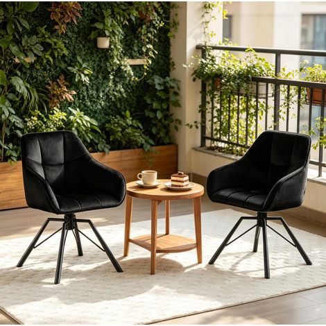Juego de 2 sillas de comedor giratorias de 360°, con reposabrazos, terciopelo negro y metal (1/5)