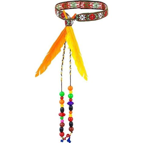 Fascia per capelli hippie con perline e piuma