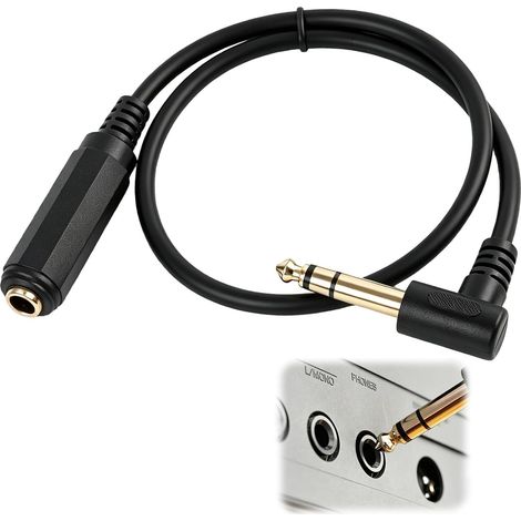 Cable de audio con adaptador de jack estéreo macho-hembra en ángulo recto de 6,35 mm, 0,5 m (1/5)