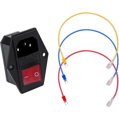 10A 250V Interrupteur à Bascule de Puissance, Prise Encastrée pour Imprimante 3D, AC Prise d'alimentation du Module d'entrée IEC320 C14, avec 10A Fusible et 3 Pièces Câblage 18 AWG (1/5)