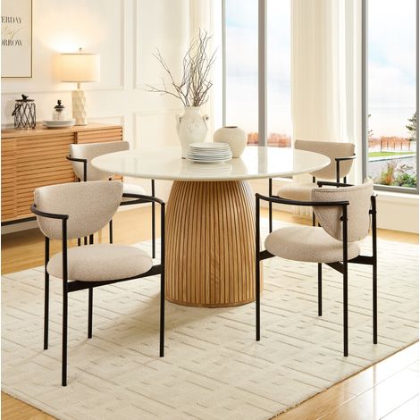 Silla de comedor de tela y metal color caqui con reposabrazos, diseño moderno, 78 x 60 x 56 cm (1/5)