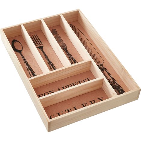 Interiors by Premier Natural Charm Wooden Vintage Design Cutlery Tray, Vintage Design Holder, Organized Kitchen Utensil Holder (1/4)