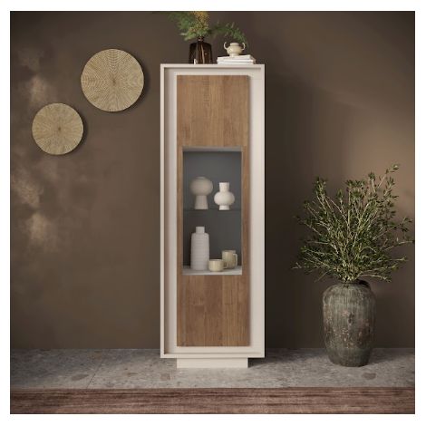 Vitrine SKY 1 porte – Finition Cashmere / Mercure (1/2)