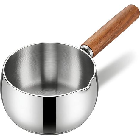 Casserole à lait 500 ml en acier inoxydable avec poignée en bois, petite casserole, chauffe-beurre, pot à lait, compatible avec les plaques à induction, mini-casserole à lait et chauffe-beurre (1/5)