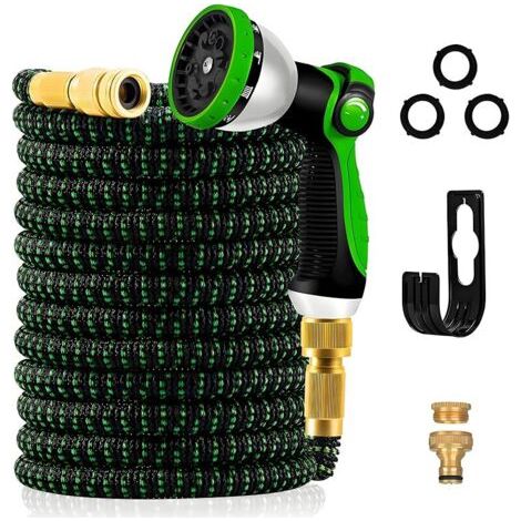 Pair 30m/100FT Tuyau d'Arrosage Extensible - Tuyau d'arrosage flexible avec 10 Modèles de Pulvérisation Convient aux Robinets de 1/2\" et 3/4\" Raccords en Métal Durables pour Jardin, Arrosage, Nettoy (1/5)