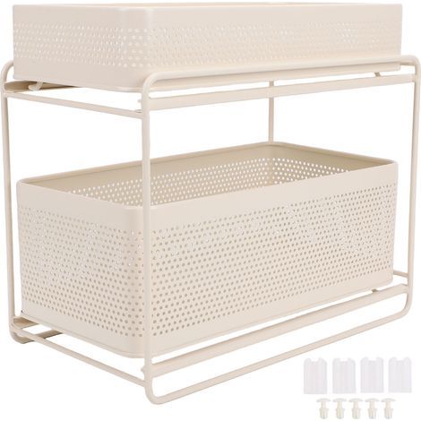 Organisateur sous évier, étagère coulissante à 2 niveaux, armoire de rangement, support d'assaisonnement pour cuisine, salle de bains, couleur crème (1/5)
