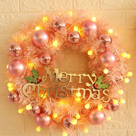 Guirlande De Noël - Couronne En Plastique Rose Avec Guirlande Lumineuse - Pour Porte Fenêtre Mur - Diamètre 30 Cm - 1 Pièce (1/5)